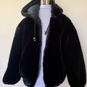Vintage 90s Reversible Faux Fur Bomber Puffy Coat